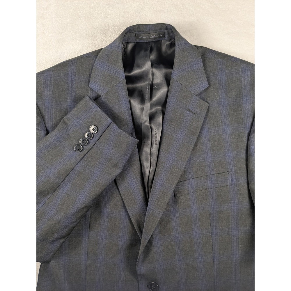 Calvin Klein Men's Wool Natural Stretch Plaid Suit 40R Pants 35x31 (Mint) - Picture 2 of 15